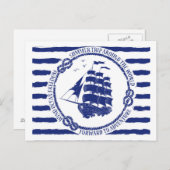 Carte Postale Nautical Emblem With Sailing Ship (Devant / Derrière)