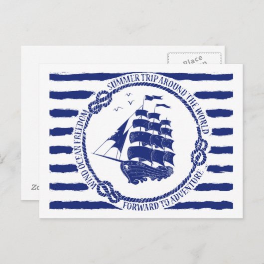 Carte Postale Nautical Emblem With Sailing Ship (Devant / Derrière)