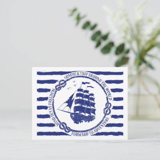 Carte Postale Nautical Emblem With Sailing Ship (Debout devant)