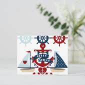 Carte Postale Nautical Hello marin Ancre Voilier Conception de b (Debout devant)