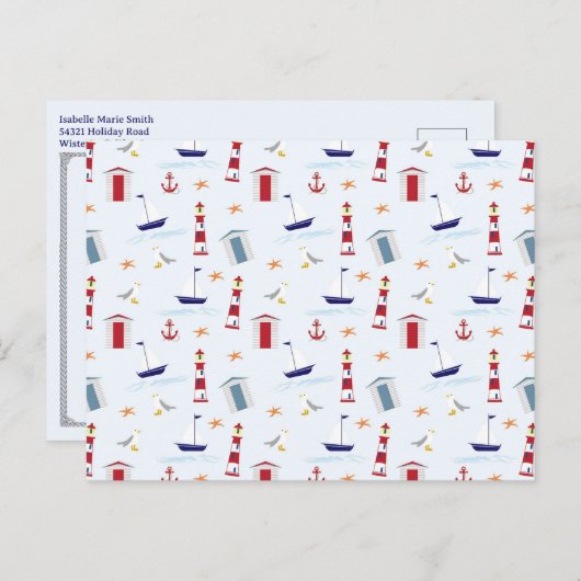 Carte Postale Nautical Lighthouse Pattern 1st Birthday Party  (Devant / Derrière)