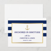 Carte Postale Nautical Navy Blue Blanc Rayures Merci Mariage (Devant / Derrière)