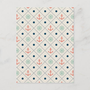 Carte Postale Nautical Pattern Ivory Anchor Helm Wheel Sail