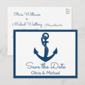 Carte Postale Nautical Save the Date Ancre de Marine Engagement (Devant / Derrière)