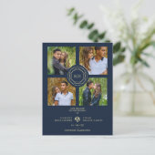 Carte Postale Navi Blue & Gold Minimal Initials Simple 4 Photos (Debout devant)