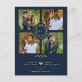 Carte Postale Navi Blue & Gold Minimal Initials Simple 4 Photos (Devant)