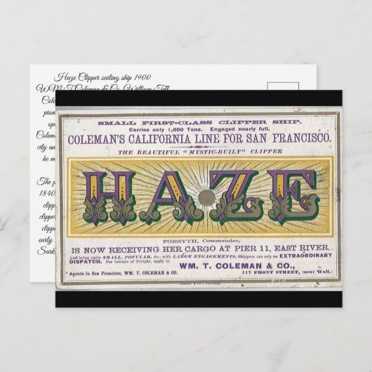 Carte Postale Navire à voile Haze Clipper 1900 (Devant / Derrière)