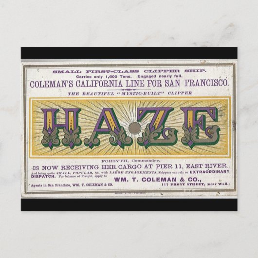 Carte Postale Navire à voile Haze Clipper 1900 (Devant)