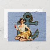 Carte Postale navire côtier bleu et ancre piscine fille (Devant / Derrière)