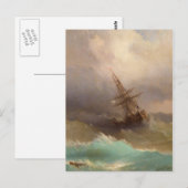 Carte Postale Navire dans la mer tempétueuse (Devant / Derrière)