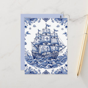 Carte Postale Navire marchand de style Delft bleu blanc