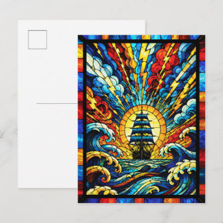 Carte Postale Navire naviguant à travers la tempête