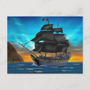 CARTE POSTALE NAVIRE PIRATE AU SOLEIL COUCHANT