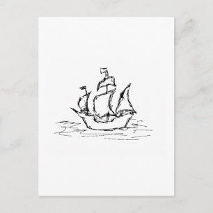 Carte Postale Navire pirate. Noir et Blanc.
