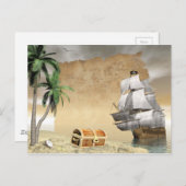 Carte Postale Navire pirate qui découvre un trésor (Devant / Derrière)