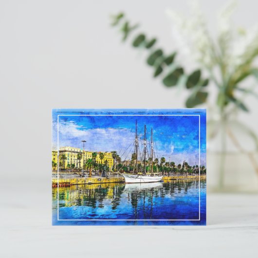 Carte Postale Navire près de Barceloneta. Barcelone, Espagne. (Debout devant)