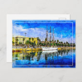 Carte Postale Navire près de Barceloneta. Barcelone, Espagne. (Devant / Derrière)