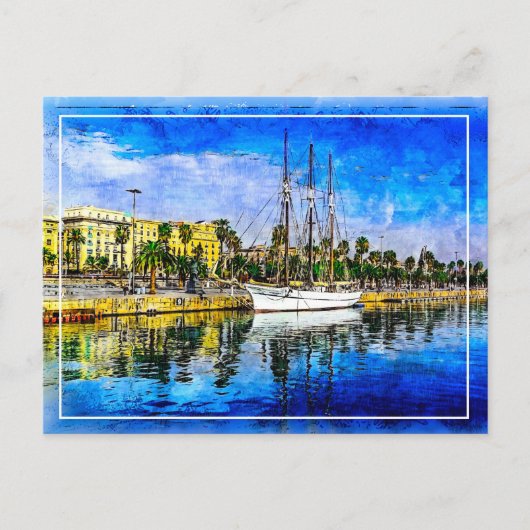 Carte Postale Navire près de Barceloneta. Barcelone, Espagne. (Devant)