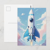 Carte Postale Navire spatial volant dans le ciel (Devant / Derrière)