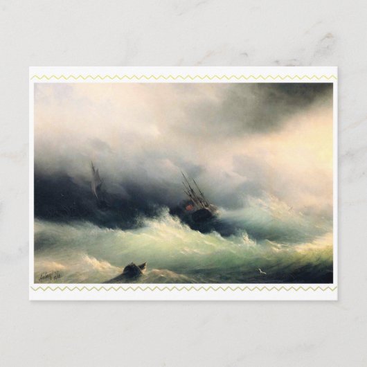 Carte Postale Navires dans une tempête, Ivan Constantinovich Aiv (Devant)