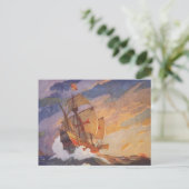 Carte Postale Navires de Christophe Colomb en mer par N.C. Wyeth (Debout devant)
