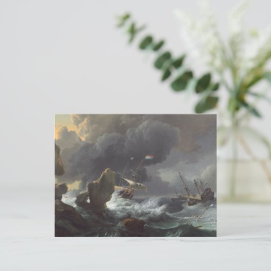 Carte Postale Navires en détresse au large d'une côte rocheuse (Debout devant)