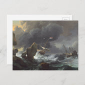 Carte Postale Navires en détresse au large d'une côte rocheuse (Devant / Derrière)
