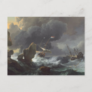 Carte Postale Navires en détresse au large d'une côte rocheuse