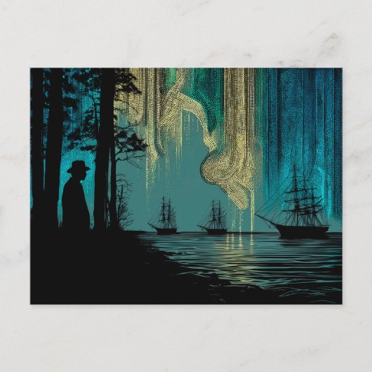 Carte Postale Navires sous les aurores boréales (Devant)