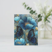 Carte Postale Navy Blue and Gold Butterfly with Teal Flower (Debout devant)