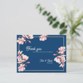 Carte Postale Navy Blue Magnolia Floral Wedding Thank You (Debout devant)
