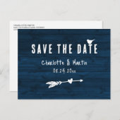 Carte Postale Navy Blue Wood Arrow Boho Mariage Save The Date (Devant / Derrière)