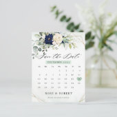 Carte Postale Navy Blush Floral Green Calendrier Enregistrer la (Debout devant)