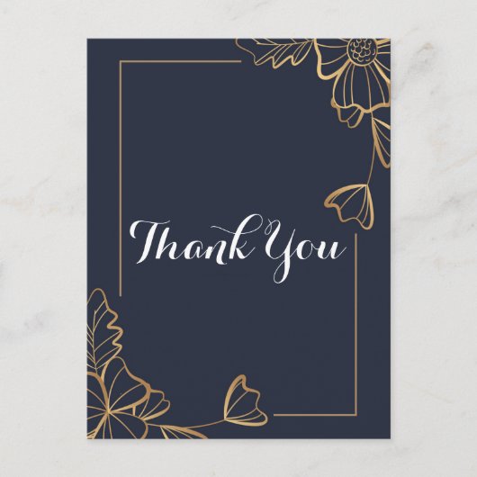 Carte Postale Navy & floral doré Merci (Devant)