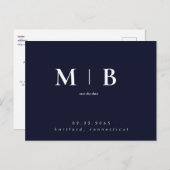 Carte Postale Navy Simple Contemporary Monogram Enregistrer la d (Devant / Derrière)