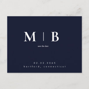 Carte Postale Navy Simple Contemporary Monogram Enregistrer la d