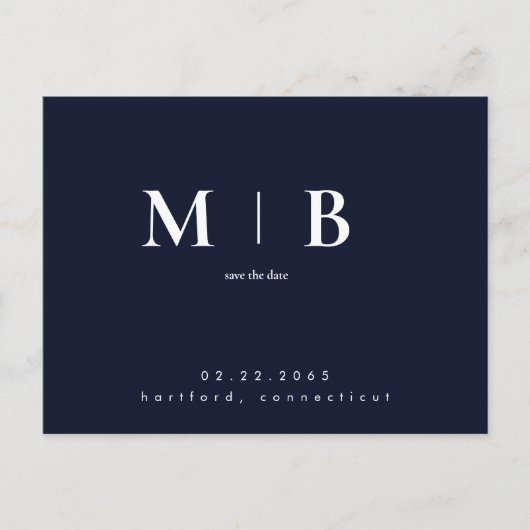 Carte Postale Navy Simple Contemporary Monogram Enregistrer la d (Devant)
