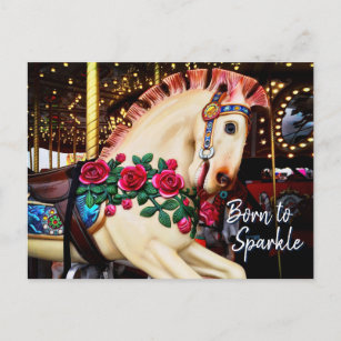 Carte Postale Né à Sparkle Carousel Horse Photo Calligraphie