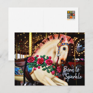 Carte Postale Né à Sparkle Carousel Horse Photo Calligraphie