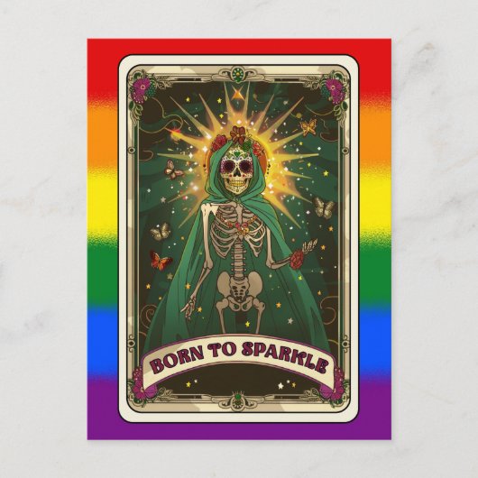 Carte Postale Né à Sparkle Tarot LGBT Pride Skeleton (Devant)