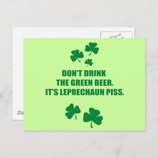 CARTE POSTALE NE BOIS PAS LA BIÈRE VERTE (Devant / Derrière)