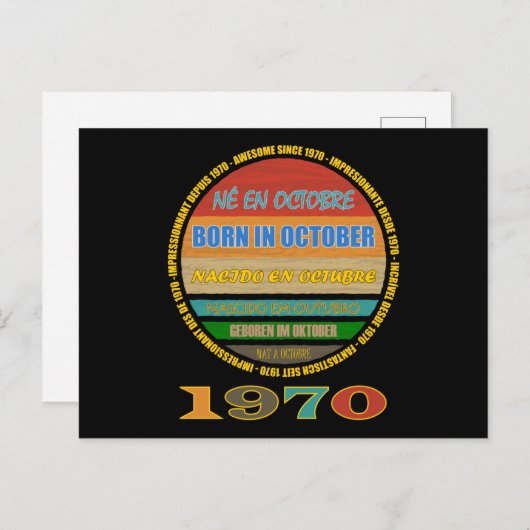 Carte Postale Né en octobre Incroyable depuis 1970 Plusieurs Lan (Devant / Derrière)