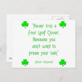 Carte Postale Ne jamais repasser un trèfle à quatre feuilles.... (Devant / Derrière)