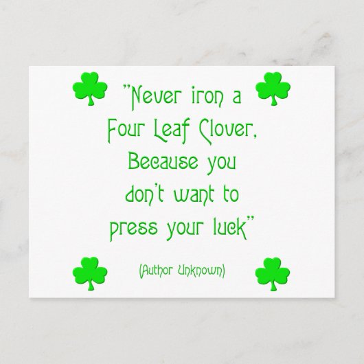 Carte Postale Ne jamais repasser un trèfle à quatre feuilles.... (Devant)