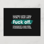 Carte Postale Ne m'aime pas F*ck Off Problem solved Funny Sassy (Devant)