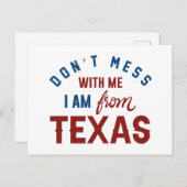 Carte Postale Ne manquez pas avec moi Je viens du Texas (Devant / Derrière)