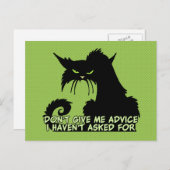 Carte Postale Ne me donnez pas conseil Chat en colère dire (Devant / Derrière)