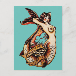 Carte Postale Ne m'oubliez pas - tatouage de sirène Vintage