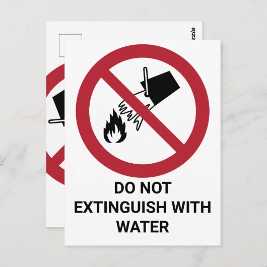 Carte Postale Ne Pas Extincer Avec L'Eau, Panneau D'Interdiction (Devant / Derrière)