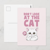 Carte Postale Ne regardez pas le chat - Drôle chat blanc (Devant / Derrière)